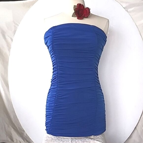 Royal Blue Ruched Form Fitting Mini Bodycon Prom Dress - Picture 1 of 9